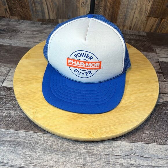 Vintage Phar-Mor “Power Buyer” Trucker Hat – Blue & White Mesh Snapback – 1980s - Picture 1 of 6